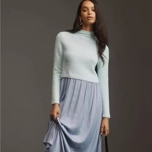 Anthropologie longsleeve  twofer eyelash maxi dress pale blue size M petite